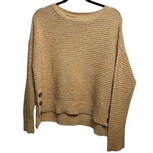 Joie Small Yellow/ Tan Chunky Side Button High Low Sweater Fall Winter